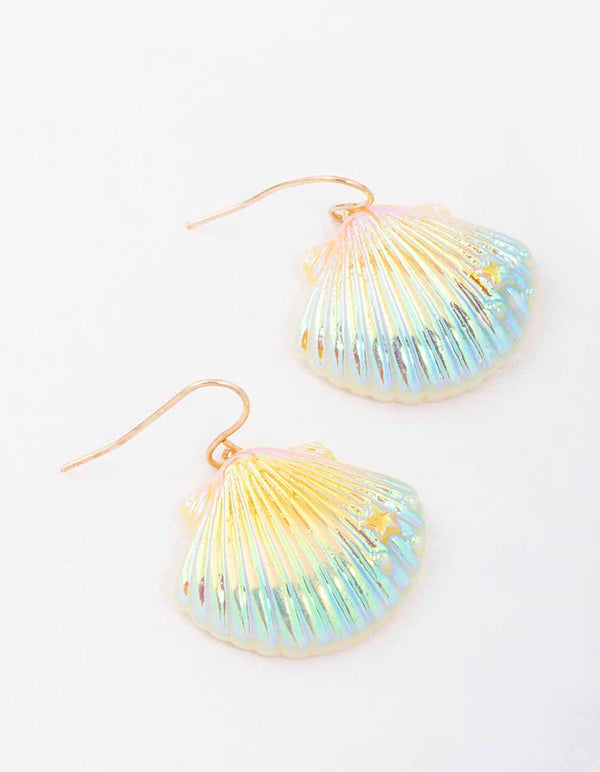Gold Holographic Shell Drop Earrings