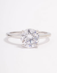Platinum Sterling Silver Solitaire Cubic Zirconia Crystal Ring - link has visual effect only