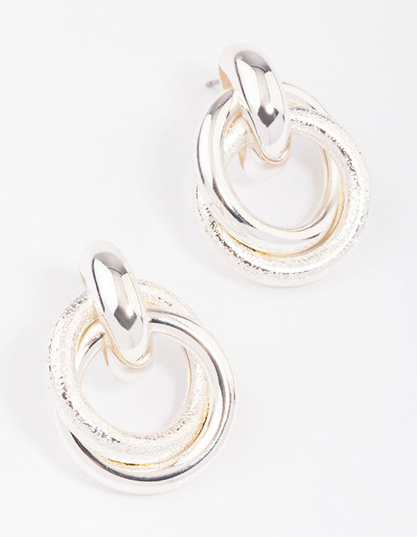 Silver Layered Textured Knotted Hoop Earrings