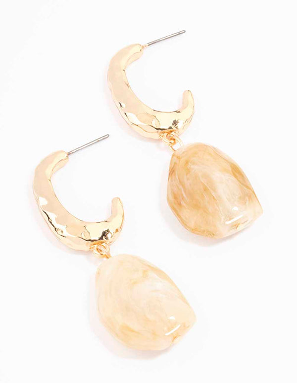 Gold Textured Stone Drop Earrings