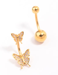 Gold Plated Double Butterfly Belly Piercing Pack - link has visual effect only