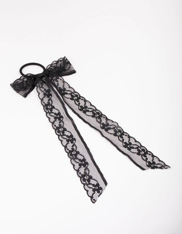 Black Lace Bow Hair Tie
