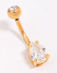 Gold Plated Titanium Cubic Zirconia Bezel Belly Piercing - link has visual effect only