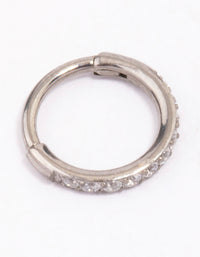Titanium Single Half Cubic Zirconia Clicker Ring 6mm - link has visual effect only