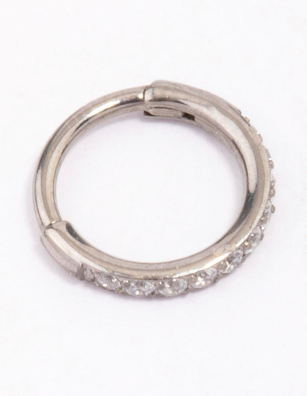 Titanium Single Half Cubic Zirconia Clicker Ring 6mm