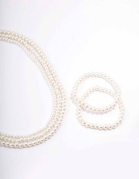Silver Pearl Layered Necklace & Bracelet Set - link has visual effect only