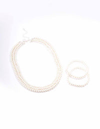 Silver Pearl Layered Necklace & Bracelet Set - link has visual effect only