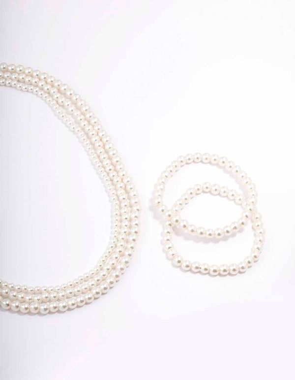 Silver Pearl Layered Necklace & Bracelet Set