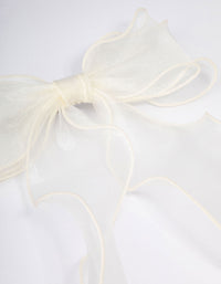White Fabric Organza Curl Hair Bow Clip - link has visual effect only