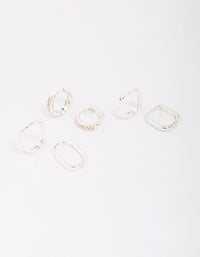 Silver Plated Clean Pave Earring 3-Pack - link has visual effect only