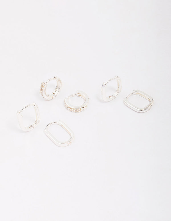 Silver Plated Clean Pave Earring 3-Pack