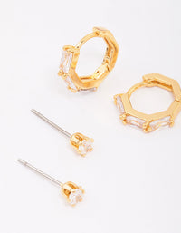 Gold Plated Baguette Gold Ball Earring 6-Pack - link has visual effect only
