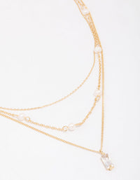 Gold Plated Trio Pearl Baguette Layered Necklace - link has visual effect only