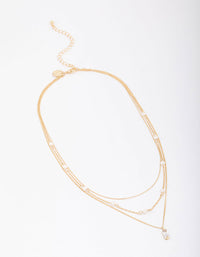 Gold Plated Trio Pearl Baguette Layered Necklace - link has visual effect only