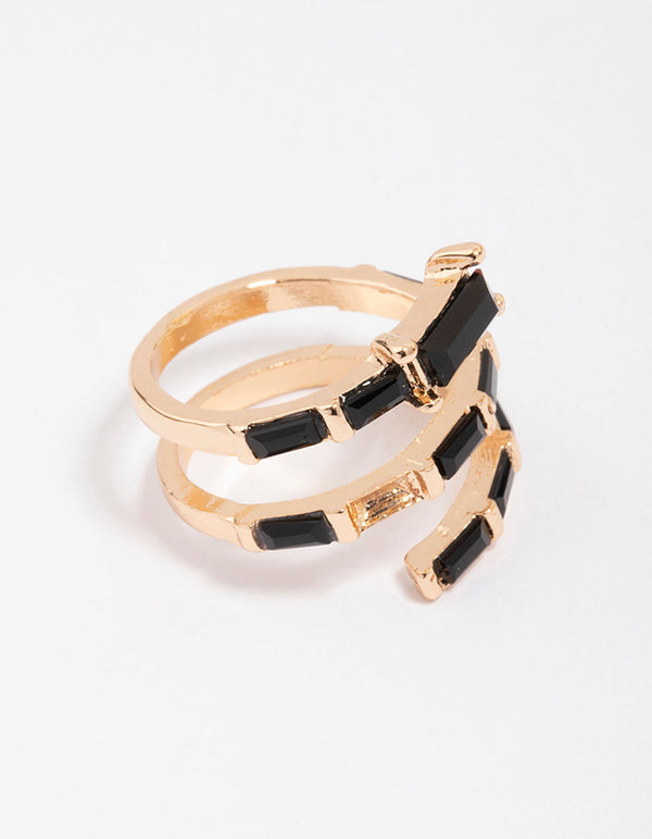 Gold & Black Baguette Wrapped Twisted Ring