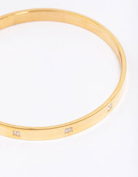Gold Plated Stainless Steel Triangular Cubic Zirconia Flat Bangle - link has visual effect only