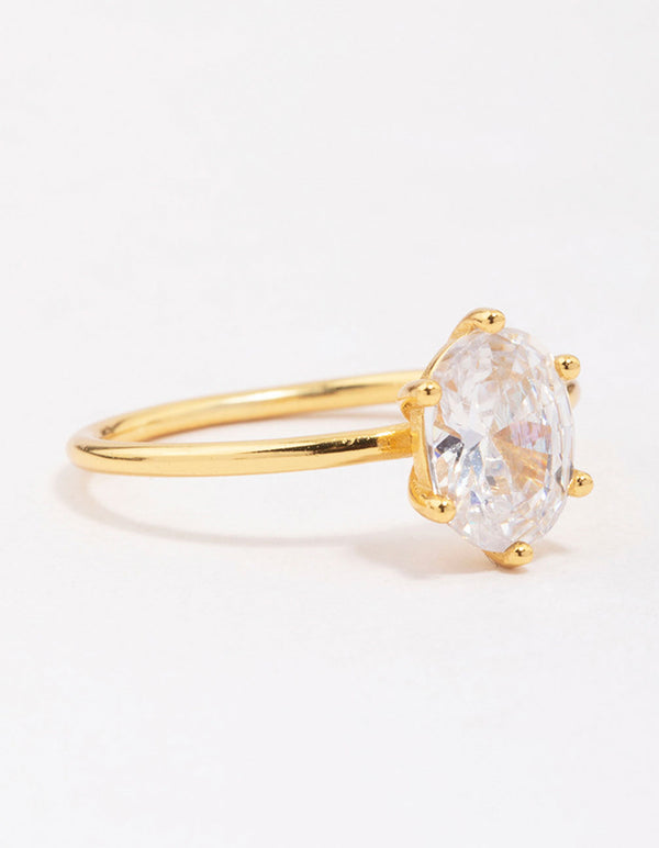 Gold Plated Sterling Silver Oval Solitaire Ring
