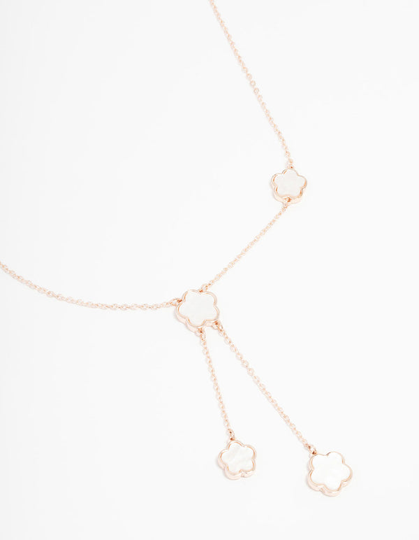 Rose Gold Iridescent Flower Y-Shaped Necklace