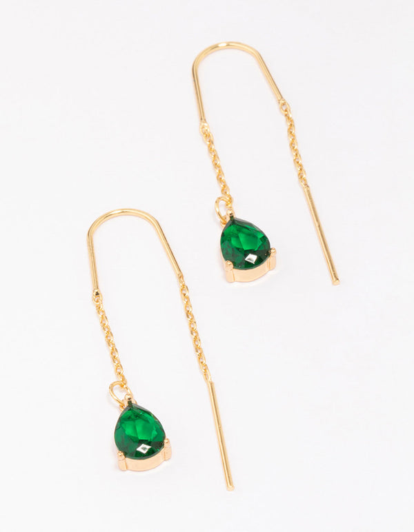 Gold Plated Cubic ZIrconia Emerald Threader Drop Earrings
