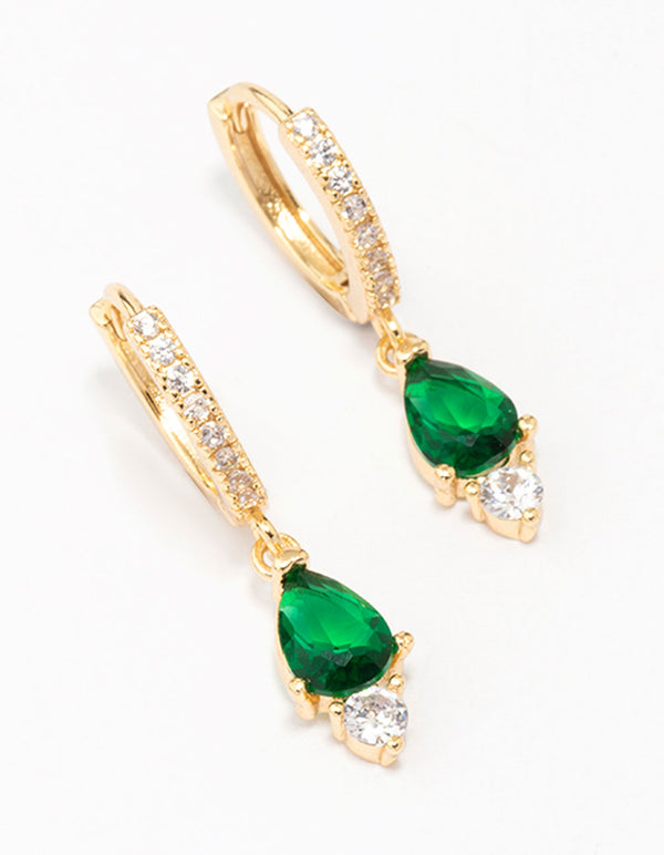 Gold Plated Pave Pear Round Drop Earrings