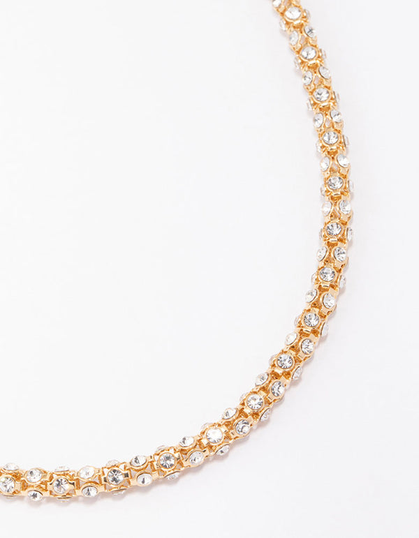 Gold Plated Diamante Fireball Chain Necklace