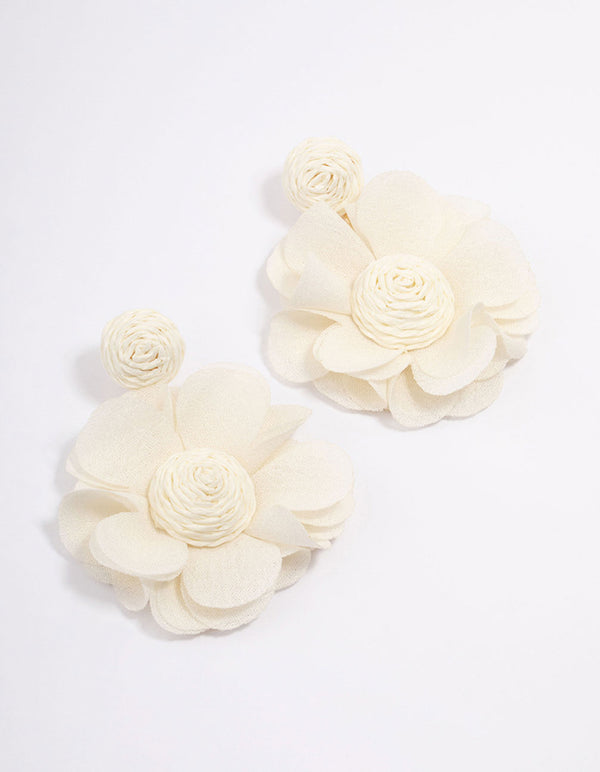 Gold & Cream Raffia Petal Flower Drop Earrings
