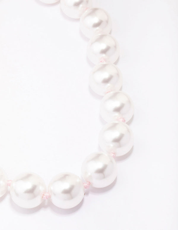 Large Pearl & Pink Chiffon Tie Statement Necklace
