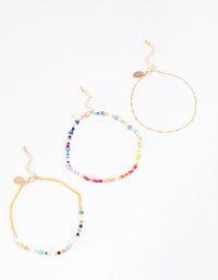 Gold Mixed Beaded & Pearl Anklet 3-Pack - link has visual effect only