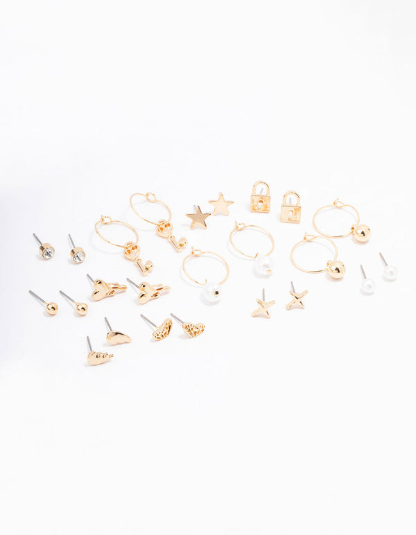 Gold Pearl Drip Heart Earring 12-Pack