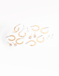 Gold Pearl Diamante Mixed Hoop & Stud Earring 8-Pack - link has visual effect only
