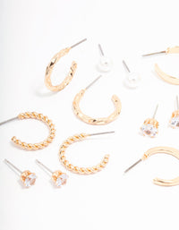 Gold Pearl Diamante Mixed Hoop & Stud Earring 8-Pack - link has visual effect only