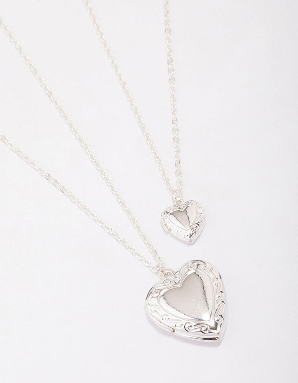 Silver Plated Ornate Heart Pendant Necklace Pack