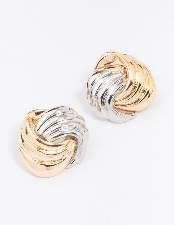 Two-Toned Swirling Knotted Stud Earrings