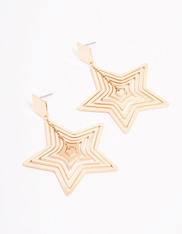 Gold Diamond & Star Drop Earrings