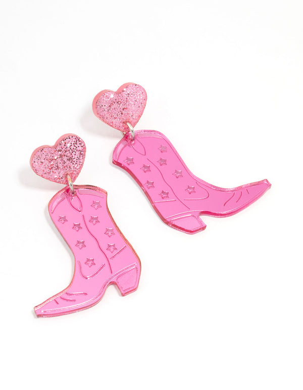 Pink Cowgirl Boot Drop Earrings