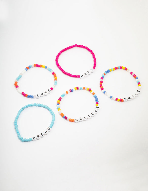 Rainbow Love & Brave Beaded Friendship Bracelet 5-Pack
