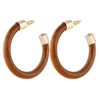 Gold Metal Cap Wooden Hoop Earrings - link has visual effect only