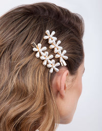 Gold Pearl Flower Hair Clip Pack - link has visual effect only