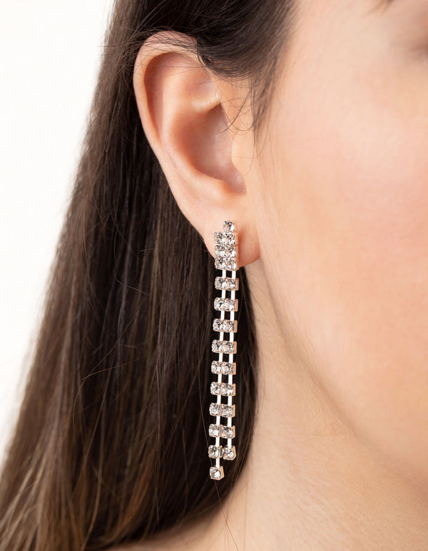 Silver Rhinestone Detail Diamante Drop Earrings