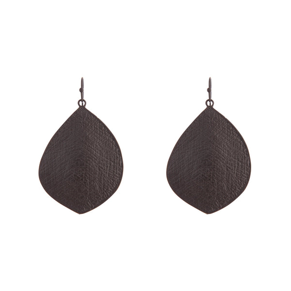 Black Textured Leaf Drop Earrings