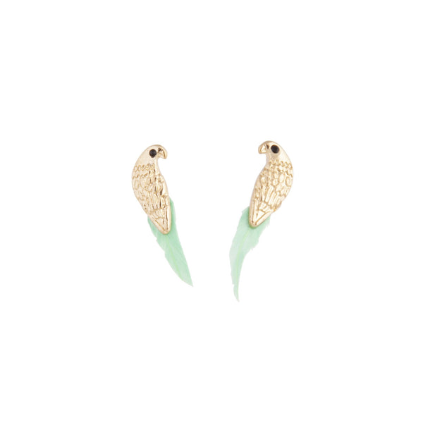 Gold Bird Feather Stud Earrings