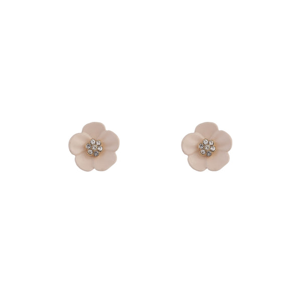 Pink Flower and Stone Stud Earrings