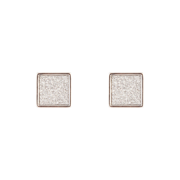 Rhodium Glitter Inlay Square Earrings
