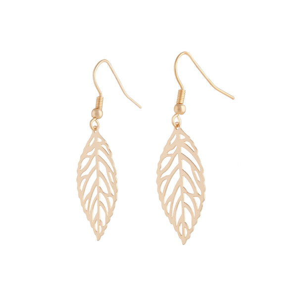 Gold Filigree Leaf Drop Earrings