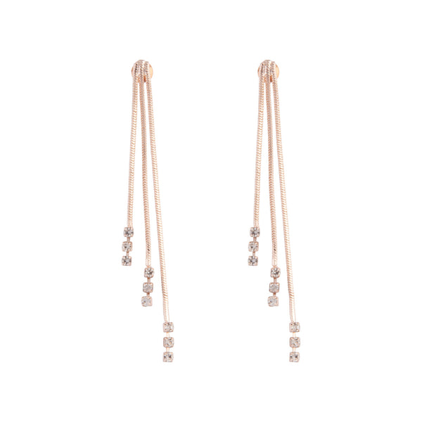 Rose Gold Triangle Diamante Snake Chain Earrings