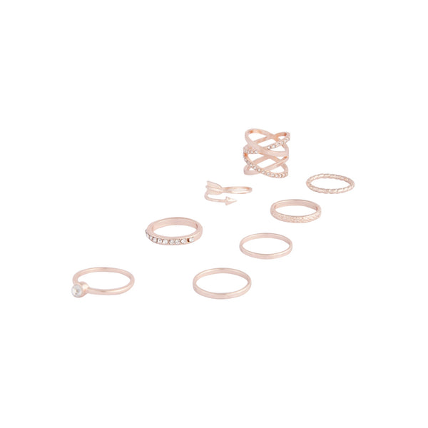 Rose Gold Double Crossover Arrow Ring 8-Pack