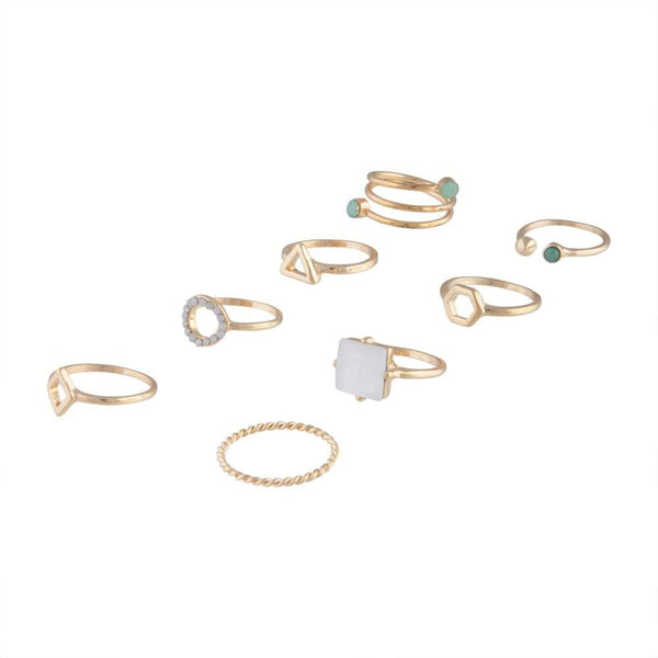 Gold Geometric Swirl Diamante Ring 8-Pack