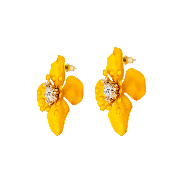 Yellow Matte Metal Orchid Earrings