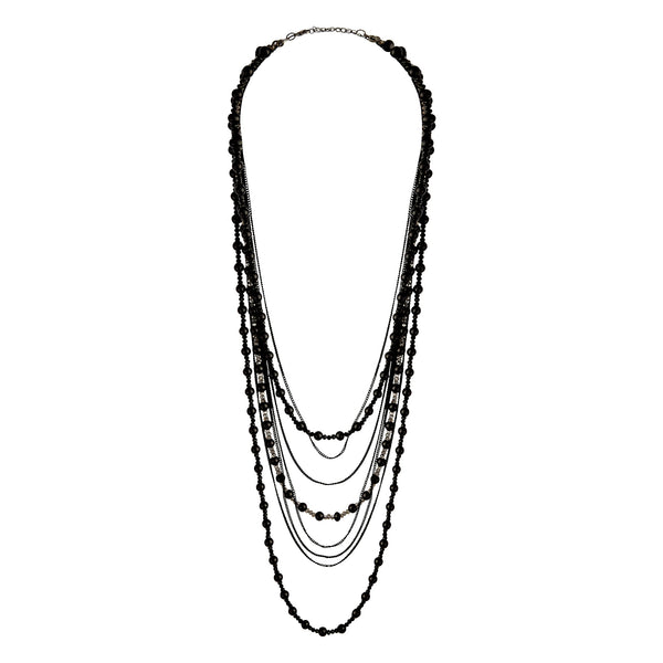Black Crystal & Gold Bead Necklace - Sanvi Jewels Pvt. Ltd. - 3183160