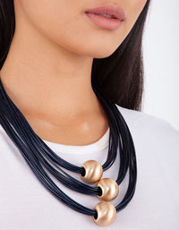 Midnight Navy Gold Ball Trio Necklace - link has visual effect only